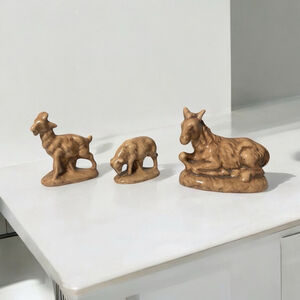 3 pc Animal Nativity Scene Figurines Set Brown Atlantic Mold Christmas